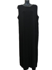 Eileen Fisher Size XL Sleeveless Black Shift Midi Dress Basic Minimalist  NEW