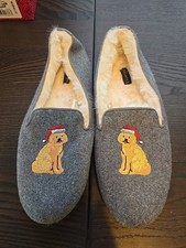 Talbots Women's Size 8M Faux Fur Slippers with Santa Dog Embroidery