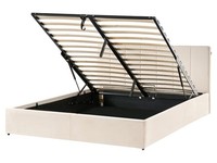 Bett Samt Hellbeige Mit Bettkasten Lattenrost Hochklappbar 160X200 Cm Dreux