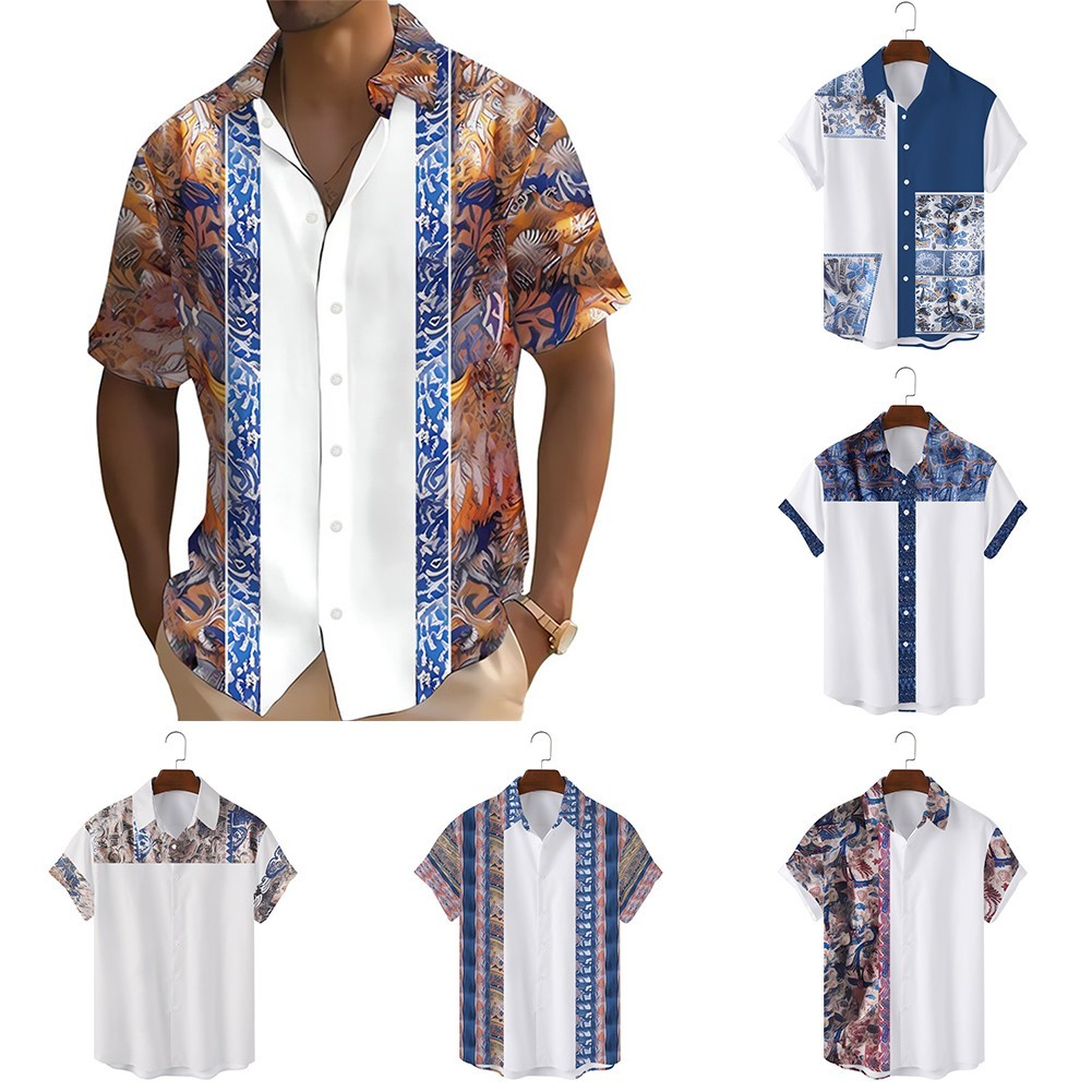 Camisa Hombre Estampado Gradiente Guayabera Hombre Diario Cuello Cinta Blusa