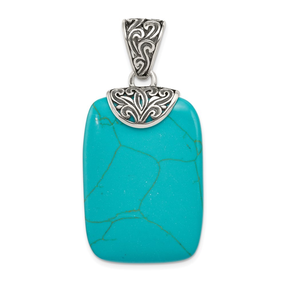 Sterling Silver Antiqued Turquoise Pendant 9.35gm L-49 mm, W-25 mm