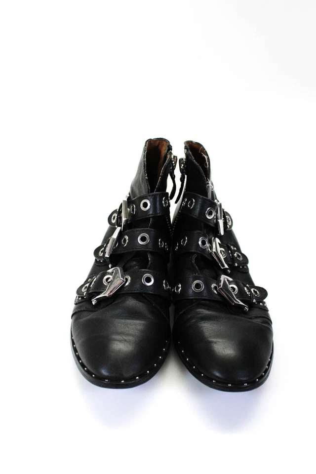 Botines Solsana para mujer de cuero con ojal y punta de almendra negros talla 7US 37EU Foto 2 de 4