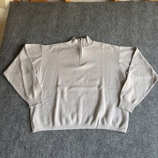 Oscar de la Renta Mens XL Quarter Zip Sweater Taupe Cotton Blend Mock Neck 2347