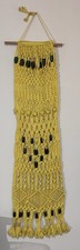 Vintage Macrame Marigold Mustard Color Wall Hanging With Green  Brown Beads