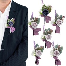 Purple Boutonniere for Men,Lavender Prom Boutonnieres,Groom and Groomsmen Bou...