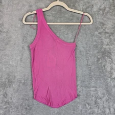 Zara Tank Top Womens Medium Pink Ribbed One Shoulder Asymmetric Knit Camisole