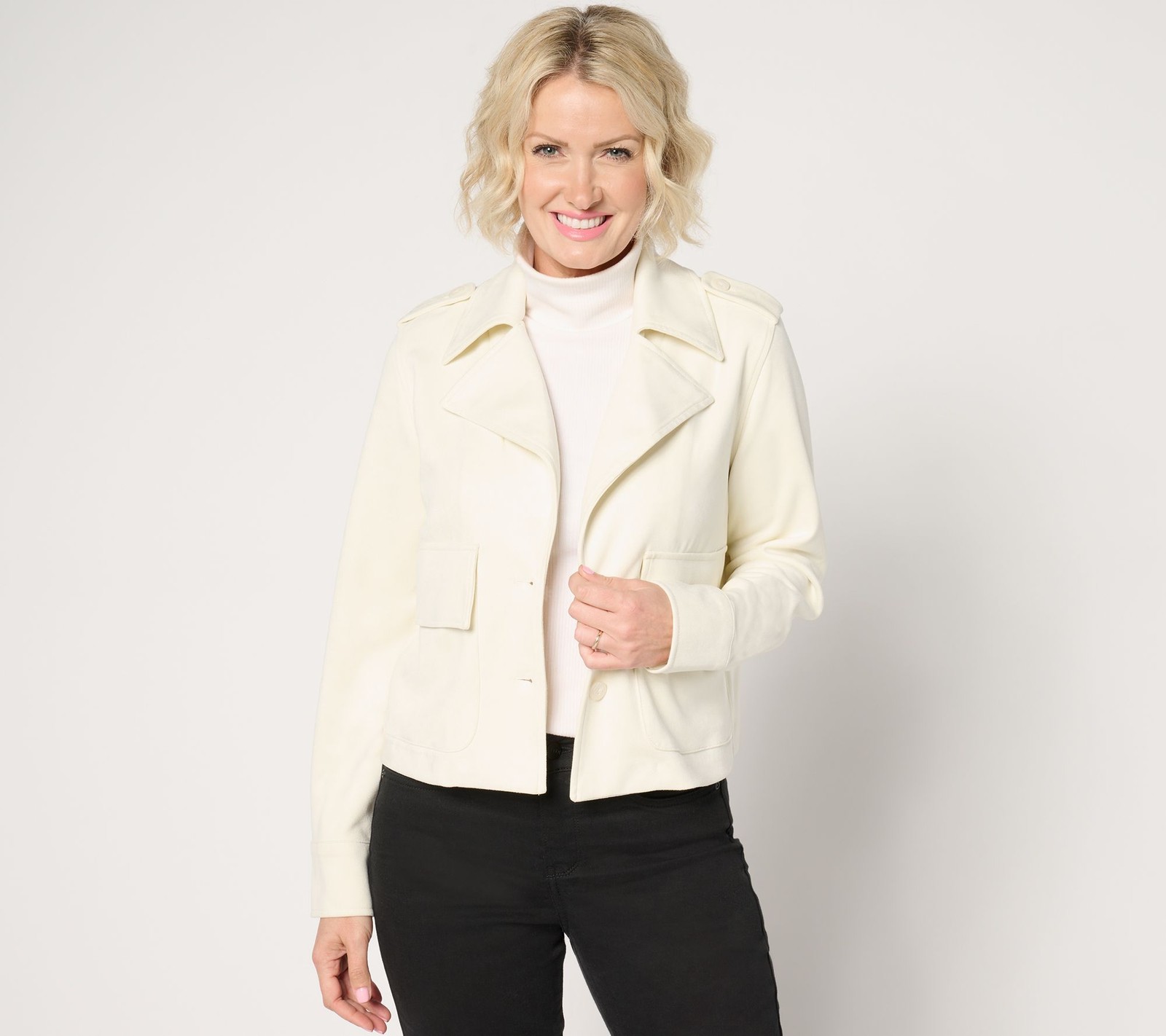 Me by Jennie Garth Women's Jacket Sz L Faux Suede Utility Details White A658788
