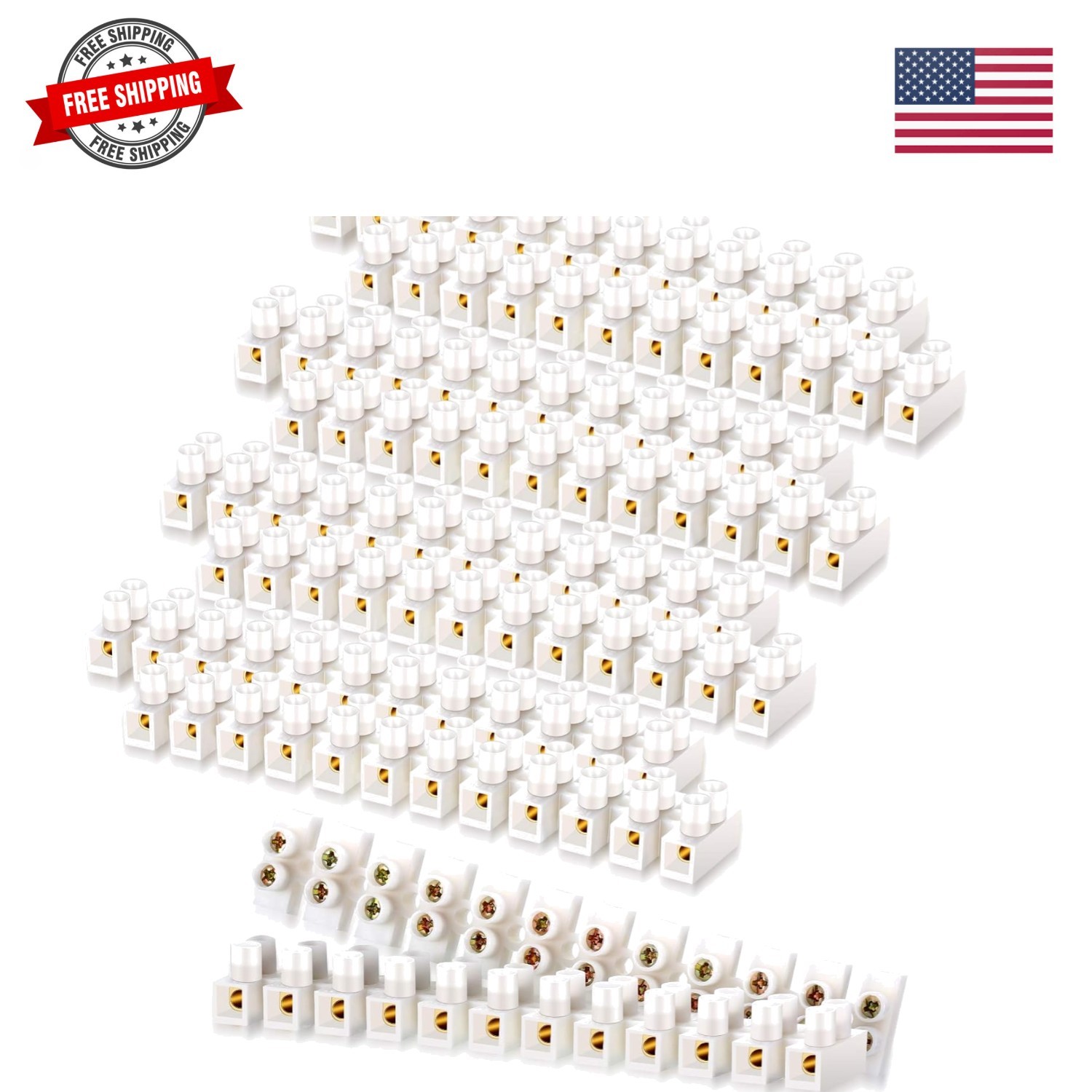 10 Pieces White Terminal Blocks 12-Position Terminal Strip Dual Row Screw Ter...