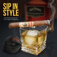 6oz CIGAR GLASS & ICE BALL MOLD - Whiskey Glass W/Cigar Holder - USA Made