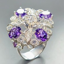 Antique ring Natural Amethyst Ring 925 Sterling Silver Size 8 /R463424