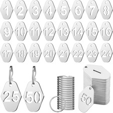 50 Pcs Hollowed Stainless Steel Number Tags Metal Numbered Key Number Labels Coa