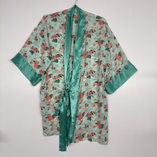 Victoria's Secret Robe Womens One Size Floral Satin Kimono 3/4 Sleeve Belted