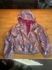NWT All In Motion Girls Solid Shine Windbreaker Hooded Jacket Size M 8
