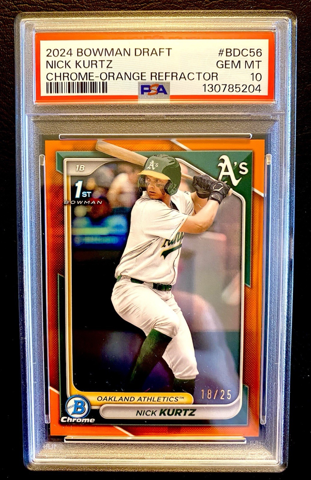 NICK KURTZ 2024 Bowman Chrome 1st RC True Orange Refractor /25 PSA 10