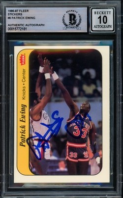 Patrick Ewing Auto Signed 1986-87 Fleer Sticker RC 6 Knicks Auto 