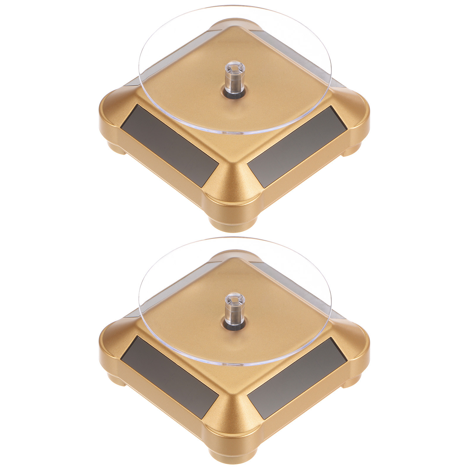 2pcs Solar Display Stand Turntable 360° Rotating ABS Gold Tone Double Use