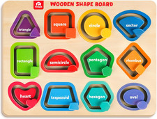 Wooden Color Shape Puzzle Board for Toddlers, Movable Sorting and Stacking Monte
