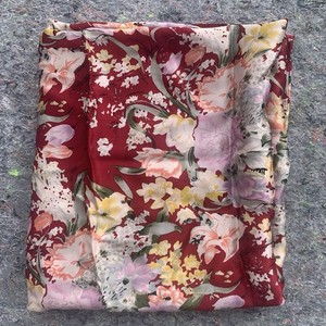 Highest quality mulberry silk satin wine & pink floral bouquet fabric sewing