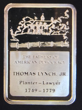 Fathers Of American Democracy Thomas Lynch Rare TONED-0.999 Silver 1 Oz Art Bar 104.99 per troy oz