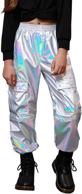 Metallic Cargo Pants for Girls & Womens Hip Hop Dance Multi-Pocket Joggers High 