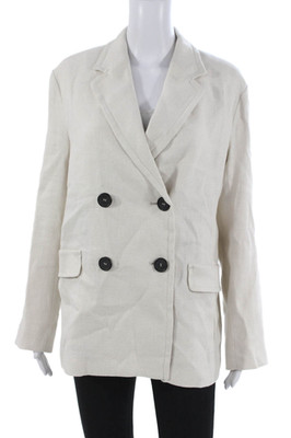 S Max Mara Women Blazer Ivory Linen Button Long Sleeve Size 10