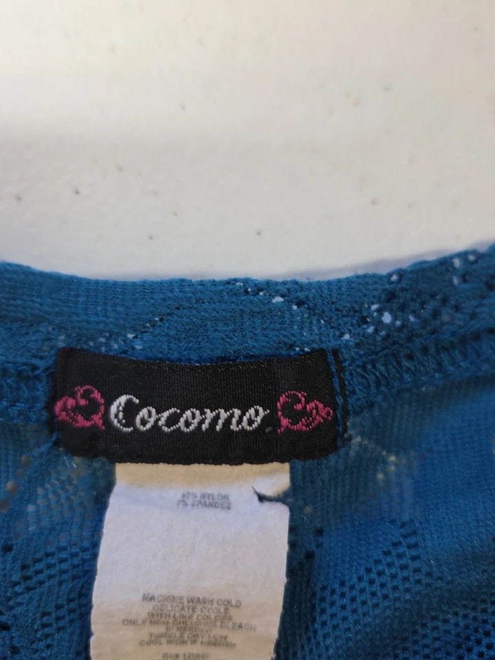 Cocomo Mujer Floral Encaje Transparente Manga Larga Y2K Hada Romántico Azul XL Claro Foto 3 de 4