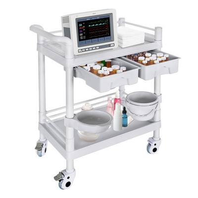 Medical Mobile Trolley Cart 2 Tier 220 LBS Max Load Rolling Utility Cart 