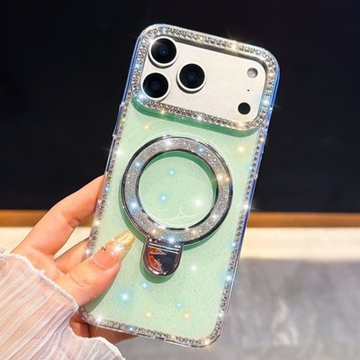 Magnetic Holder Case For iPhone 17/16/15/14ProMax/13 Flash Diamond Phone Cover
