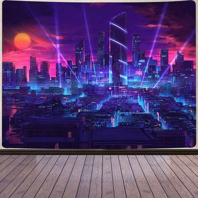 Aidatain Punk Cityscape Neon Street Scene Game 80''L x 60''W, Colorful 