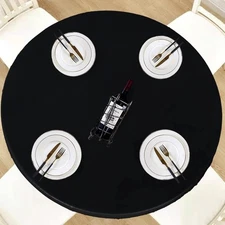 Round Waterproof Table Cover Elastic Tablecloth Vinyl Fitted 45"-56" R Black NEW