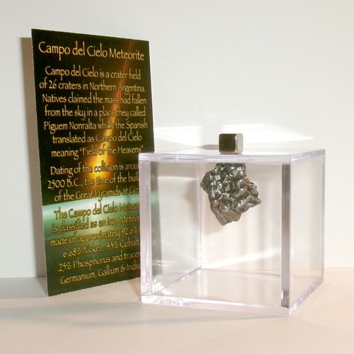 Meteorite and Display Cube 11.2 gram Genuine Campo del Cielo Meteorite with COA
