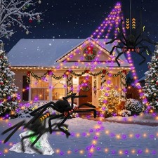 3 Pack Christmas Animated Light up Spider Web Decor Holiday purple, orange
