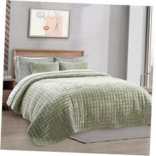 Luxury Velvet Quilt Set Full Queen Size Full/Queen 88" x 92" Sage Green