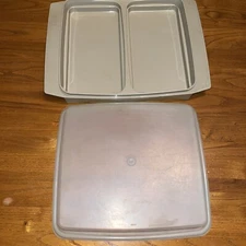 Vintage Tupperware 723-2 Deviled Egg Keeper 2 Pc Set Square Lid  No Trays
