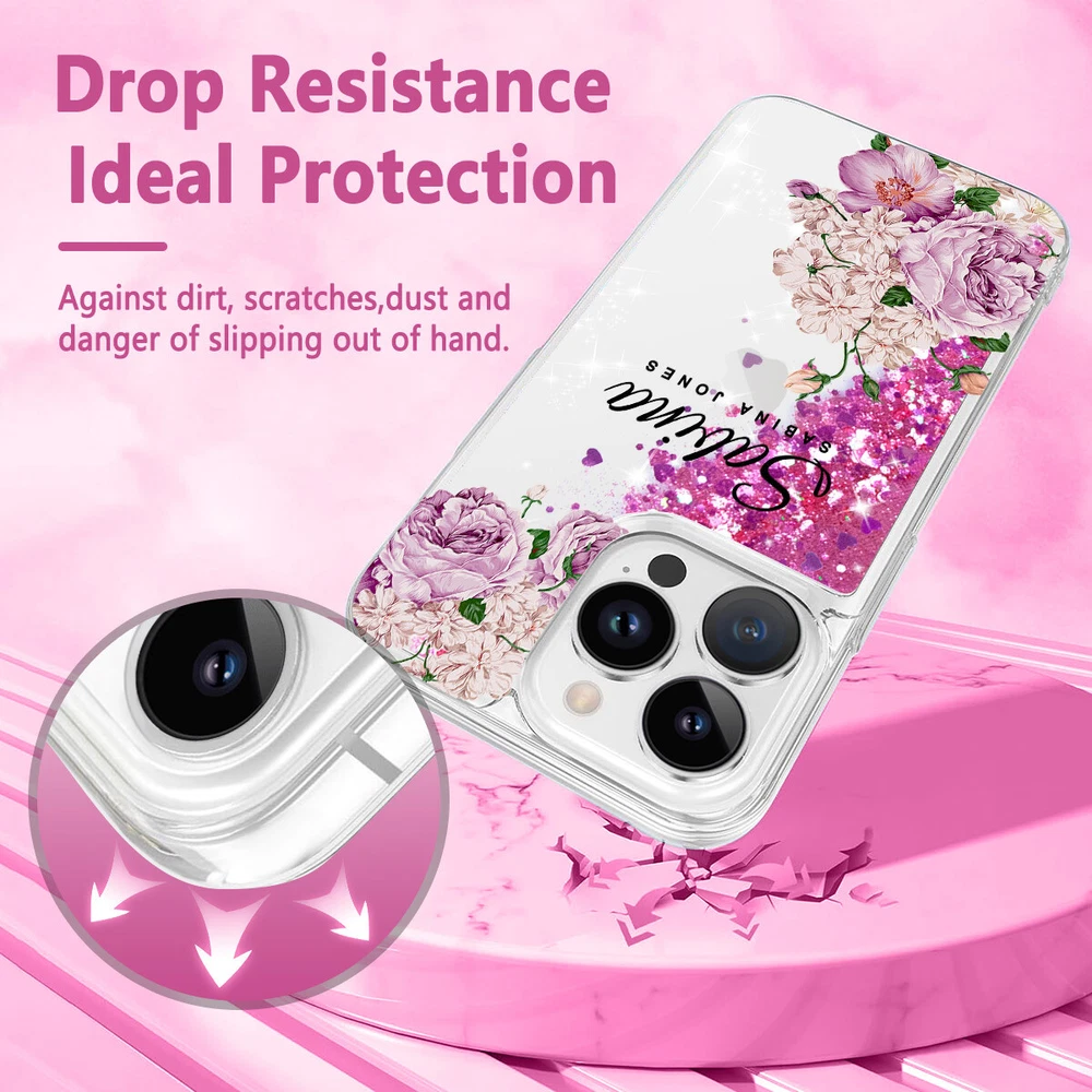 Glitter Clear Custom Phone Case for iPhone 12 13 14 15 16 Pro Max