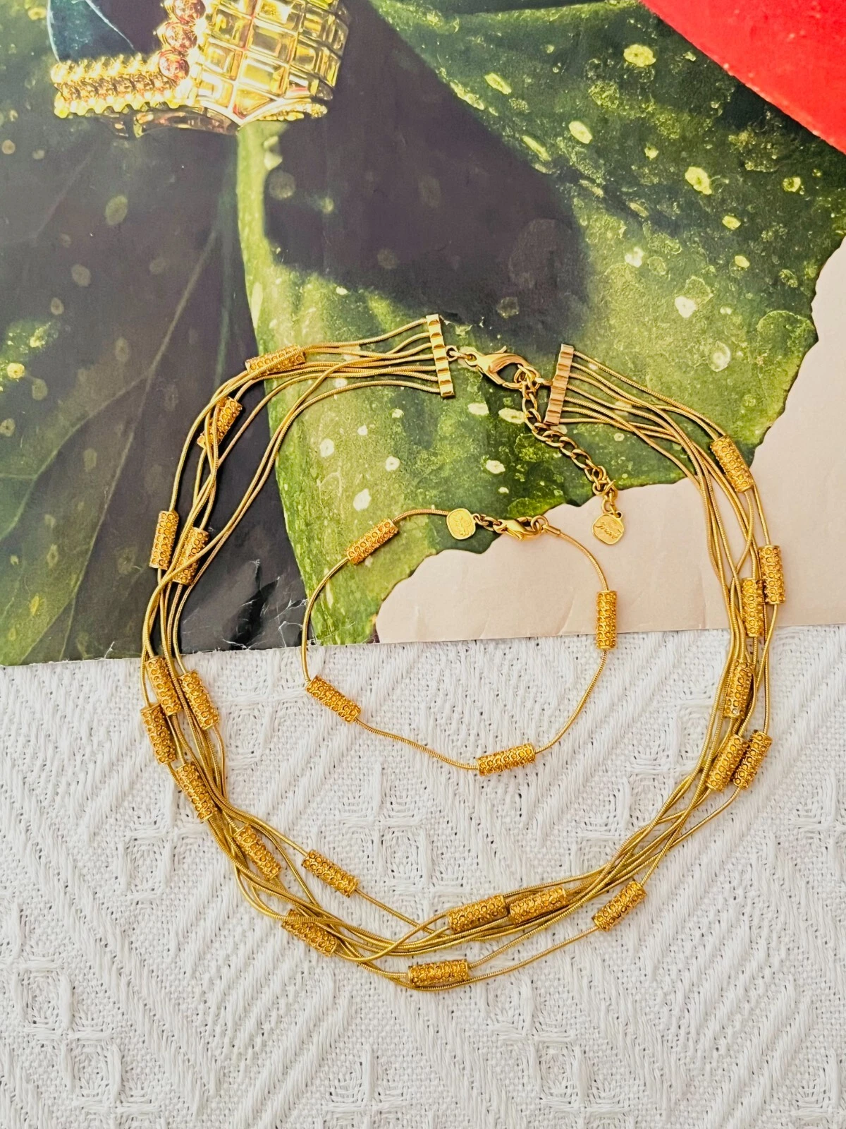 Christian Dior GROSSE barre de cristaux de citrine six brins couches collier, bracelet
