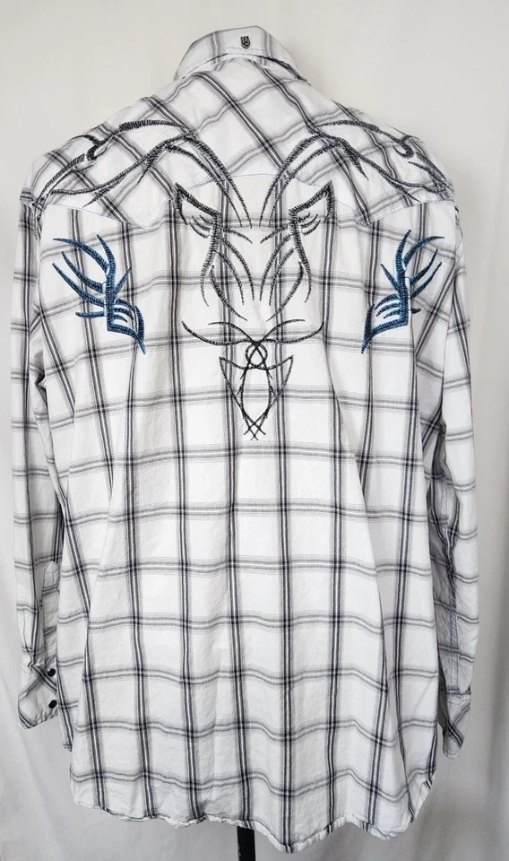 Camisa a Cuadros Blanca Algodón Petrol Western Pearl Bordada Para Hombre Talla 2XL  Foto 4 de 4