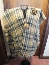 Upcycled Repurposed Blanket Scarf into Cape Ponch Wrap Ecru Black Handmade Flowe