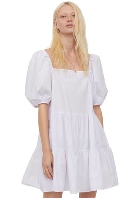 H&M Puff Sleeve Ruffle Mini Dress Size XS NWT Cottagecore Coastal Tiered Peasant