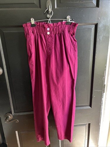 LOFT Paperbag Pants High Rise Size S Pockets Straight Leg Pull On Fuchsia NWT