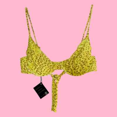 SKATIE Kate Bikini Top in Tulum Neon Yellow Cheetah Leopard Print XL