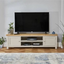 Widescreen TV Unit Cotswold Grey Painted Oak Large Up to 80” TV Size Furniture