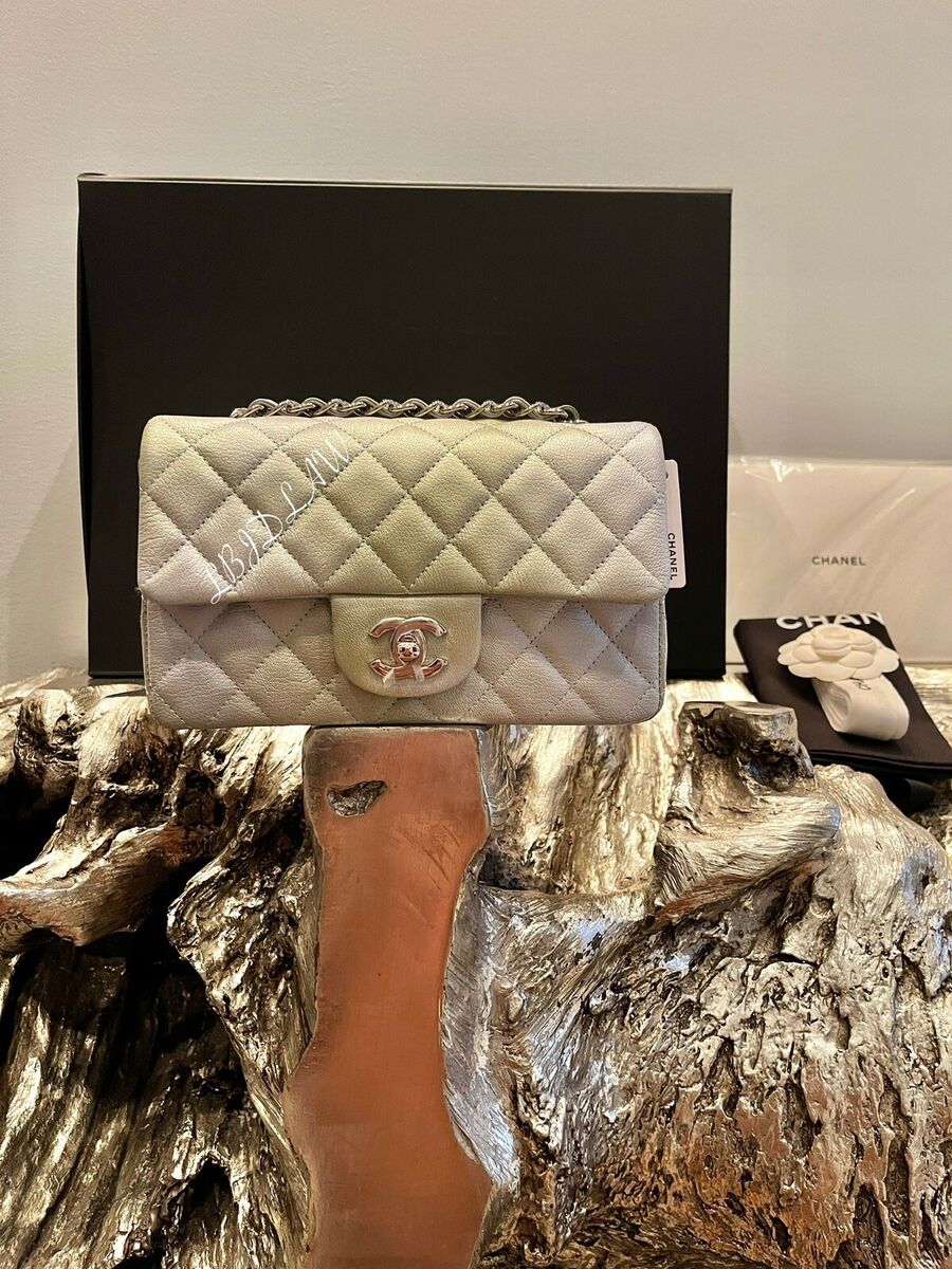 CHANEL 22C Grey Green Silver Mini Flap Iridescent Cloudy CHANEL 22C Grey Green Silver Mini Flap Iridescent Cloudy