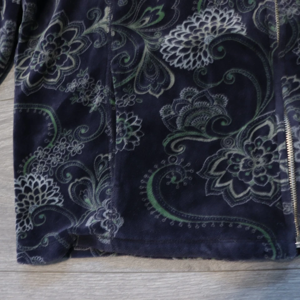 Charter Club Sudadera con Capucha XL Terciopelo Azul Verde Paisley Bolsillos Cremallera Completa Foto 3 de 4