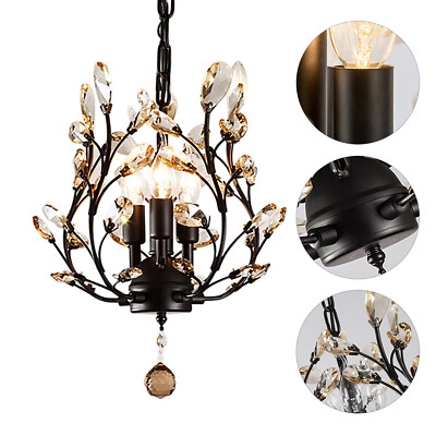 Elegant Black Crystal Chandelier Modern Ceiling Light Pendant Lighting Fixture