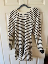 New Free People ivory w/ black stripes mini sweater dress by Saylor Sz M NWT