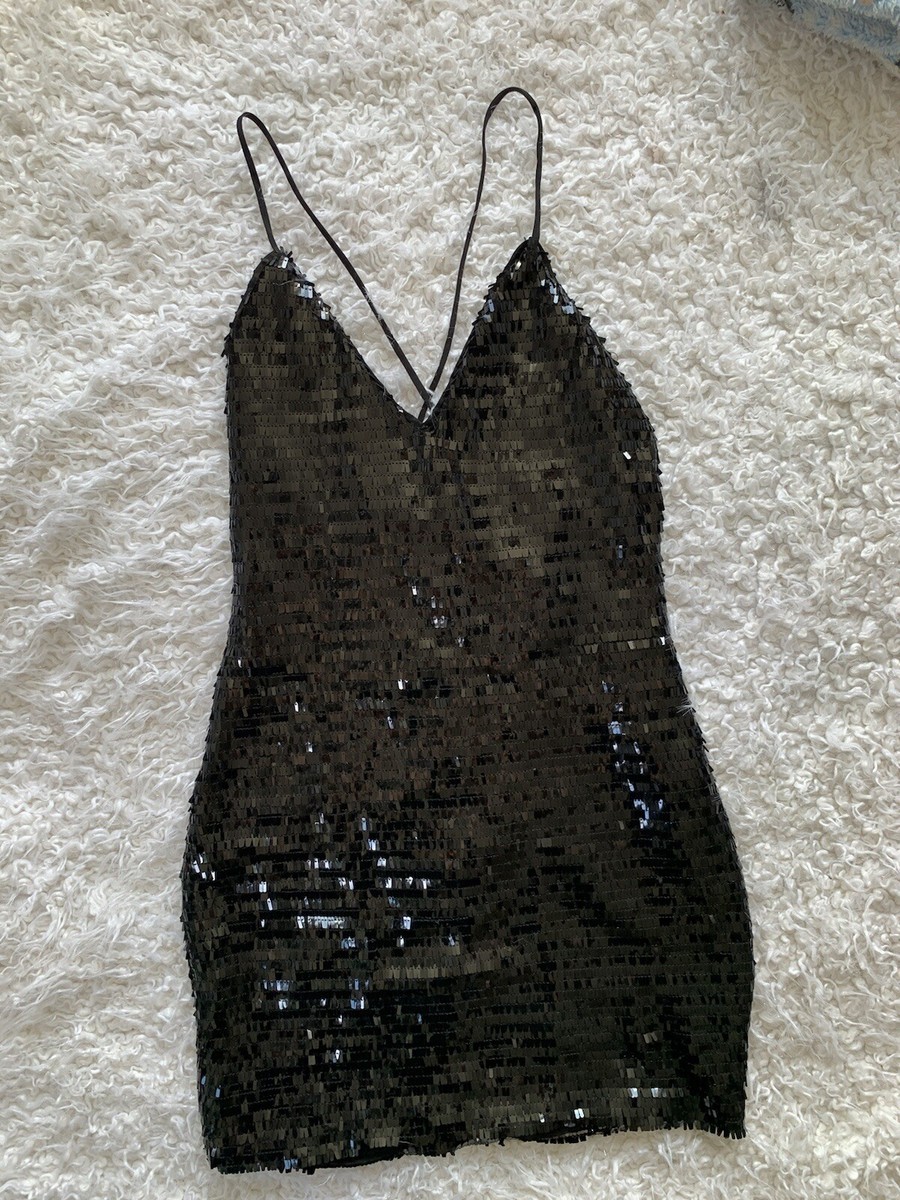 PLT Black Glitter Embellished Sequin Sparkle Backless Party Mini Dress UK 6  | eBay UK