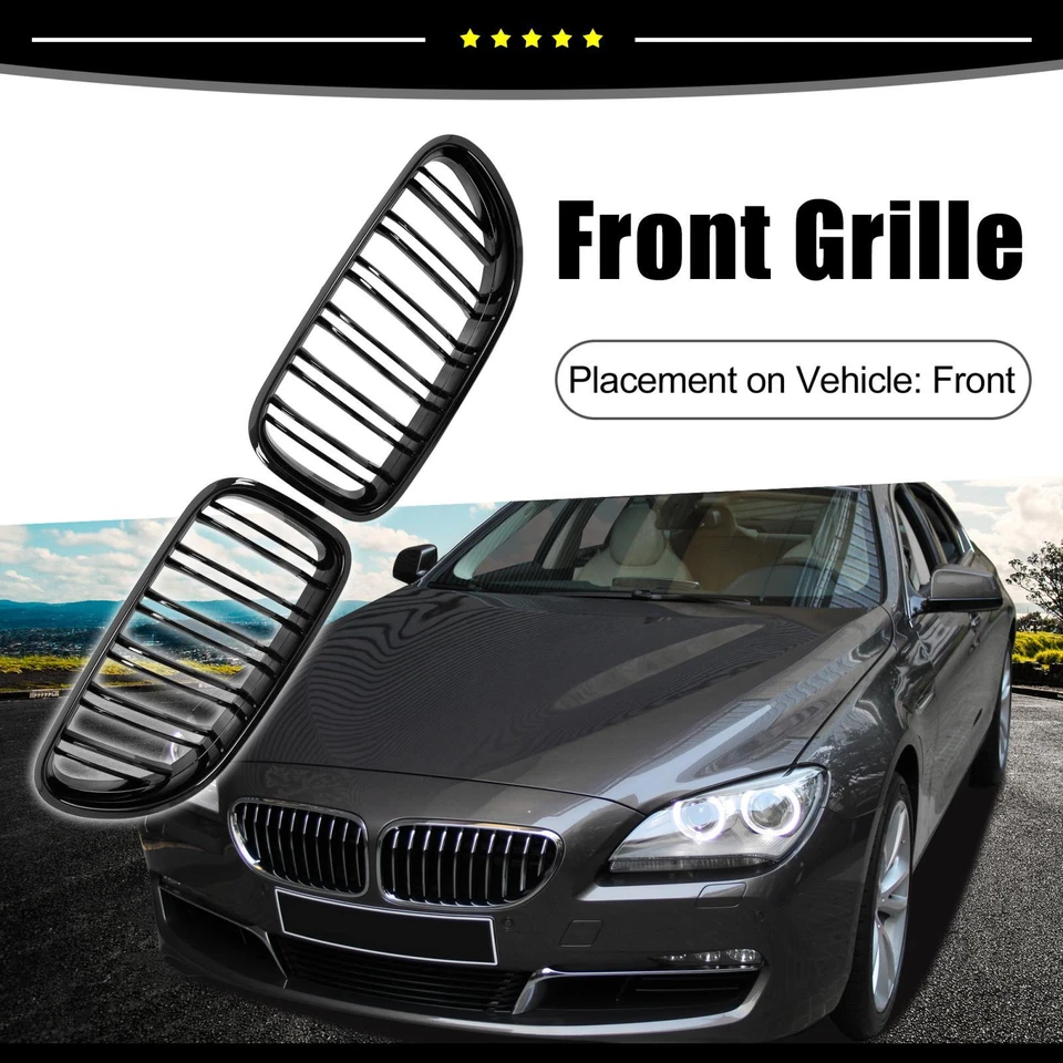 Подходит для BMW 640i 2012-18 глянцевая черная решетка капота почки двойная линия передняя 2/лот - Изображение 2 из 4
