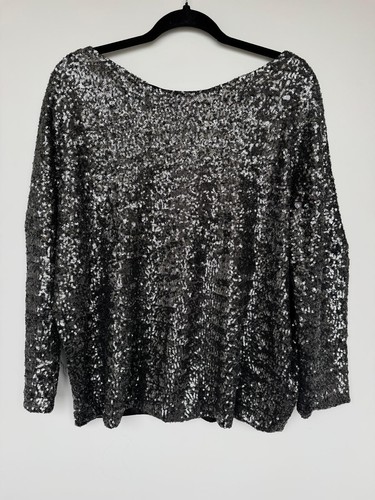 Top cuadrado de lentejuelas negro ZARA talla M mediano - precioso, mangas batwing - Imagen 2 de 4