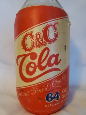 Vintage C&C Cola 64 oz. Glass Bottle with Foam Label and Cap